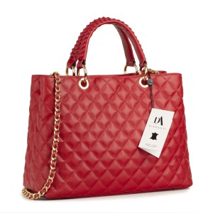 Geanta dama din piele naturala matlasata DiAmanti Florence Oro Rosie